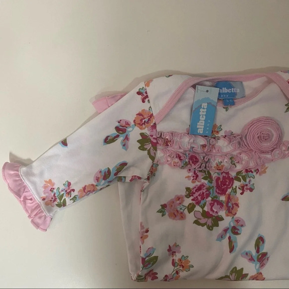 NWT Albetta Baby White and Pink Floral Ruffle Flutter Hem Playsuit - Picture 8 of 9